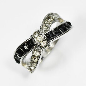宝石カラーのクリスタル クロスラインリング ブラックダイヤモンドカラー シルバー925 スワロ 指輪 エタニティ リング