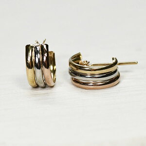 プラチナ K10 トリニティー フープピアス コンビピアス Pt900 K10YG K10PG プラチナ 10金 ピンクゴールド イエローゴールド