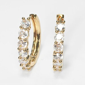 大粒CZを敷き詰めた エタニティピアス フープピアス イエローゴールド キュービックジルコニア