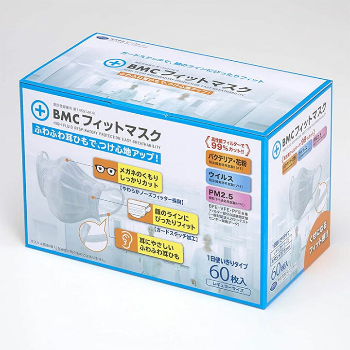 楽天市場】【10箱セット 送料無料】BMCフィットマスク 60枚入り 不織布 