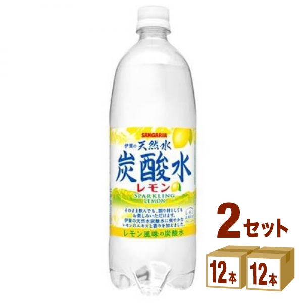 サンガリア 伊賀の天然水炭酸水 レモン ペットボトル  1000ml ×24本（2ケース） 飲料 炭酸水 スパークリング