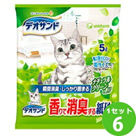 【ポイント3倍】ユニチャーム デオサンド香りで消臭する紙砂 ナチュラルグリーンの香り 5L×6袋 ペット【送料無料※一部地域は除く】 猫砂 トイレ