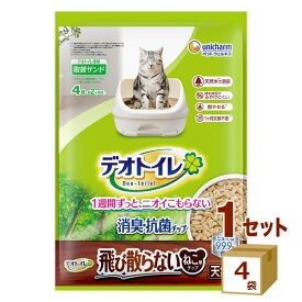 デオトイレ 消臭・抗菌チップ天然木 飛び散らないねこ型チップ 4L 4000ml×4袋【送料無料※一部地域は除く】