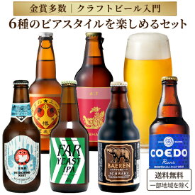【200円クーポン＆要エントリーP5倍】 【金賞9冠】【クラフトビール入門】 スタイル別 クラフトビール 6種 6本 飲み比べ アソート 厳選 ビール セット 【送料無料※一部地域は除く】瓶 木内酒造 ファーイースト 金しゃちビール IPA コエド ギフト プレゼント 常温 2025