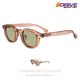 IZONE NEW YORK iDrive サングラス メンズ レディース UV 紫外線 カット 偏光 枠 太 セルフレーム ボストン ウェリントン ボスリントン アウトドア用 薄い色 ライトカラー 日本製 シャンパンゴールドレンズ クリアフレーム ケース付き P3190CG