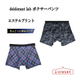 【在庫ありますN3】メンズ deodorant lab ボクサーパンツ エステルプリント チャコール　ネイビー M/L/LL 前閉じ 尿モレパッド付 一瞬のちょいモレをパッドが吸収しアウターにひびかない。優れた消臭効果により尿臭カット効果