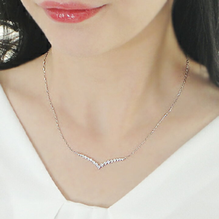 楽天市場】Pt900/K18YG/PG【0.50ct】Vライン ダイヤモンド ネックレス  