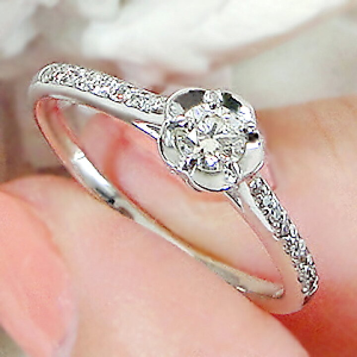 K18YG/PT900 フラワー ダイヤモンド リング 0.25CT 