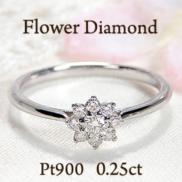 K18YG/PT900 フラワー ダイヤモンド リング 0.25CT 