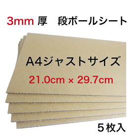 送料無料 A4サイズ 3ミリ厚 補強用 段ボール板 5枚 無地 B段 中敷き 底敷き 商品保護 緩衝材 加工簡単 日本製 K5 クラフト 茶色 工作用 封筒 インソール 21.0cm×29.7cm 板段ボール ネット発送　梱包資材 段ボール台紙 書類保管 新学期 引っ越し 荷造り