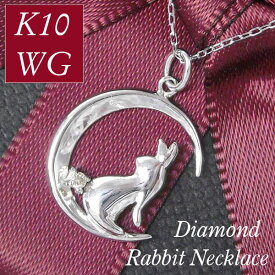 ネックレス うさぎモチーフ 天然ダイヤモンド k10wg 一粒 10金ホワイトゴールド ウサギ 4月誕生石 天然石 月 ムーン レディース 50代 40代 60代 30代 20代 アニマル 妻 彼女 ギフト プレゼント 女性用