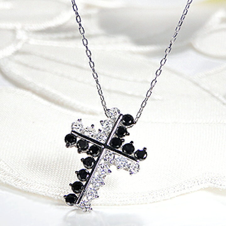 楽天市場】K18WG【1.0ct】ブラックダイヤモンド クロス ネックレス 