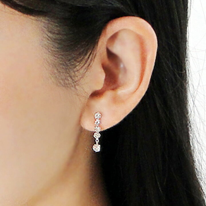K18PG 天然ダイヤモンド ライン ピアス - ピアス(両耳用)