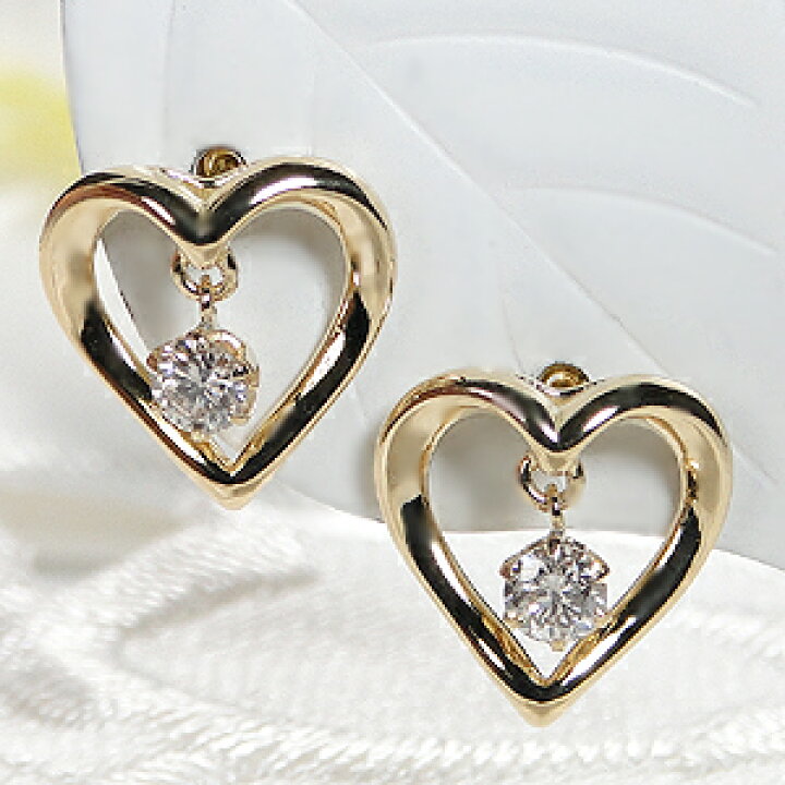 楽天市場】K18YG/WG【0.16ct】揺れる ダイヤモンド オープンハート  