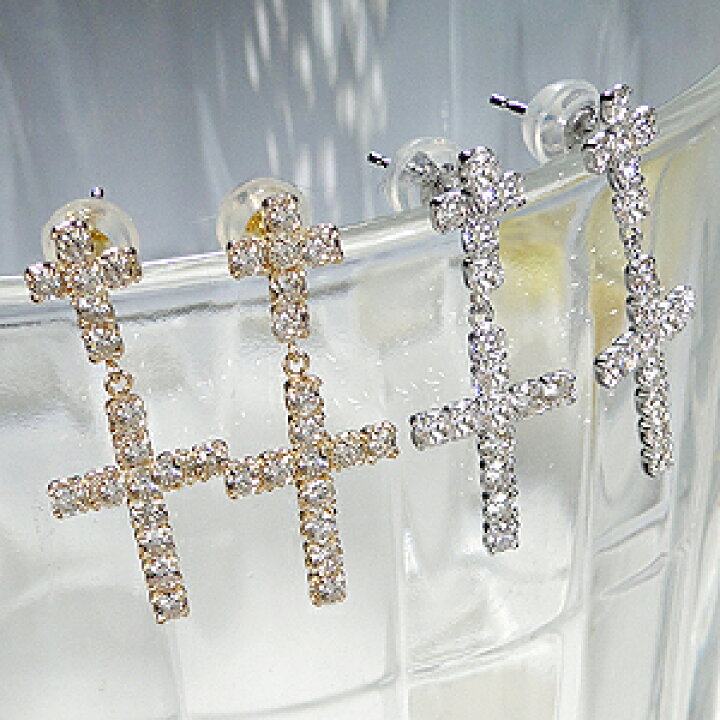 楽天市場】K18YG/K18WG【1.0ct】クロスモチーフ ダイヤモンド ピアス  
