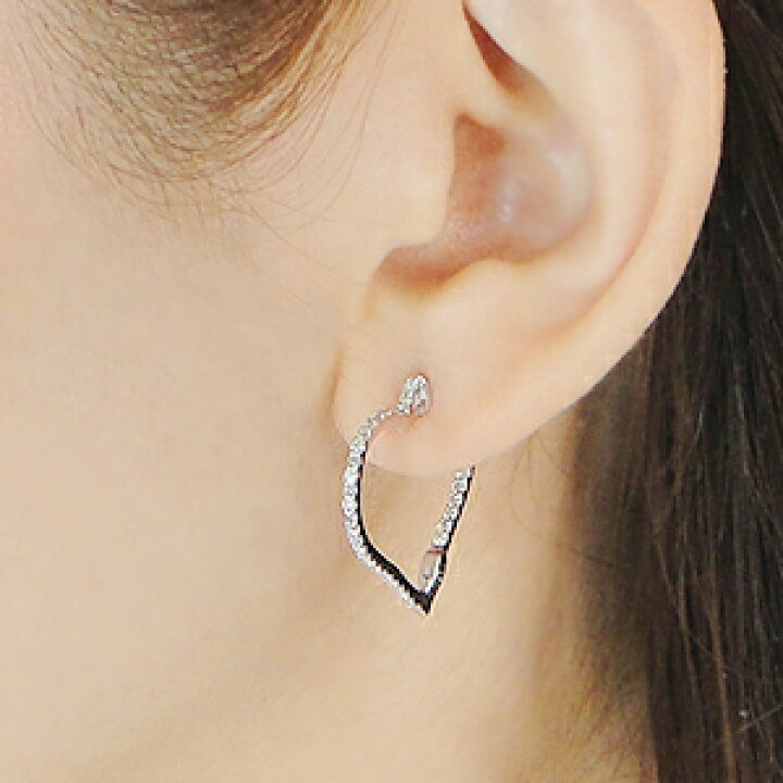 楽天市場】K18WG/YG【0.50ct】ハート ダイヤモンド フープ ピアス 
