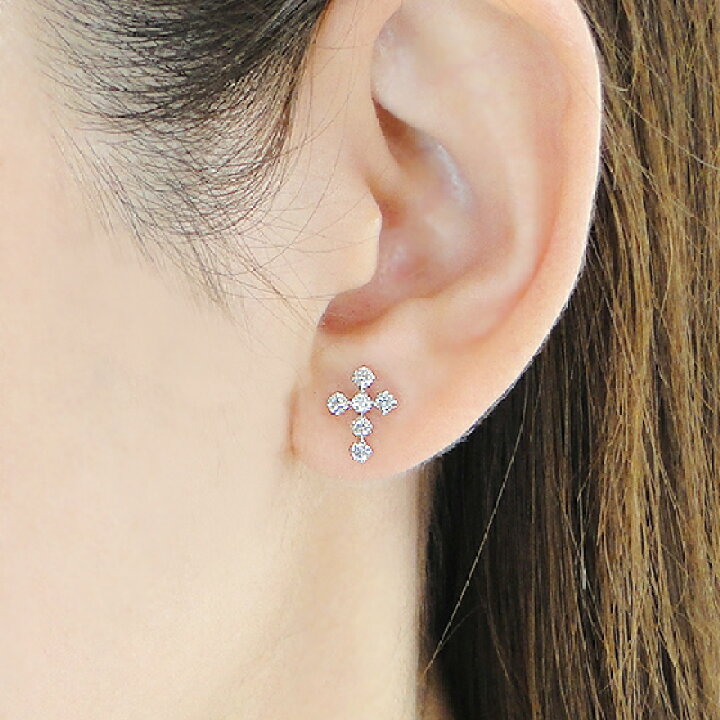 楽天市場】K18WG/YG【0.40ct】クロス ダイヤモンド ピアス【送料無料 