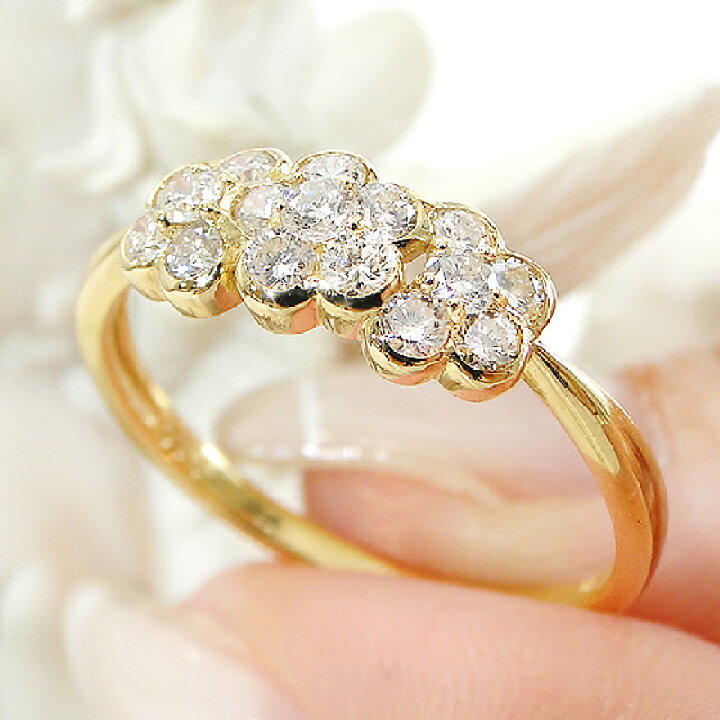 楽天市場】K18YG【0.5ct】フラワー ダイヤモンド リング人気 ダイヤ  