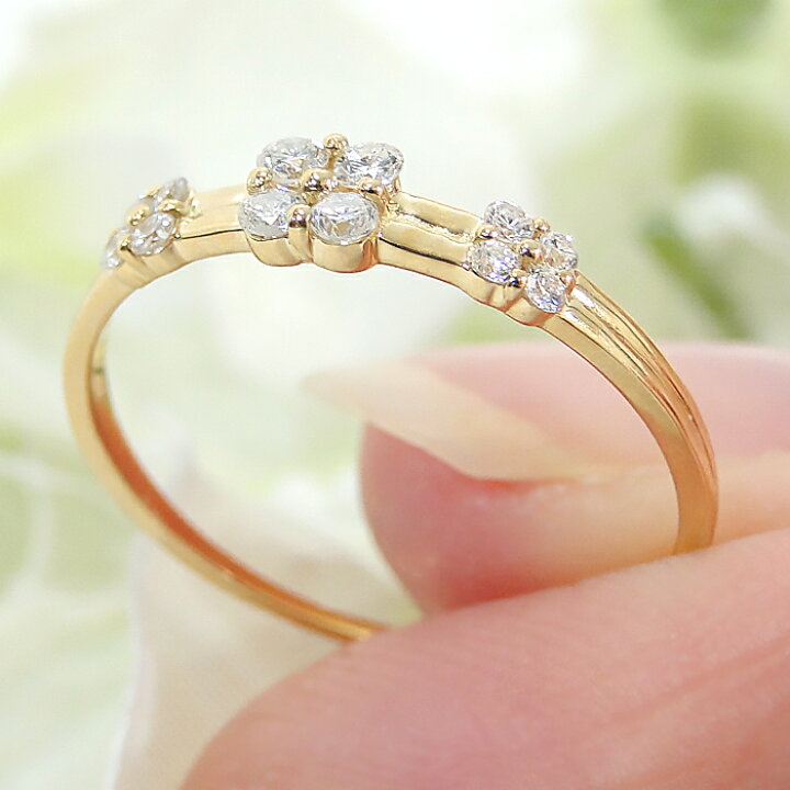 楽天市場】K18YG【0.18ct】フラワー ダイヤモンド リング人気 ダイヤ  