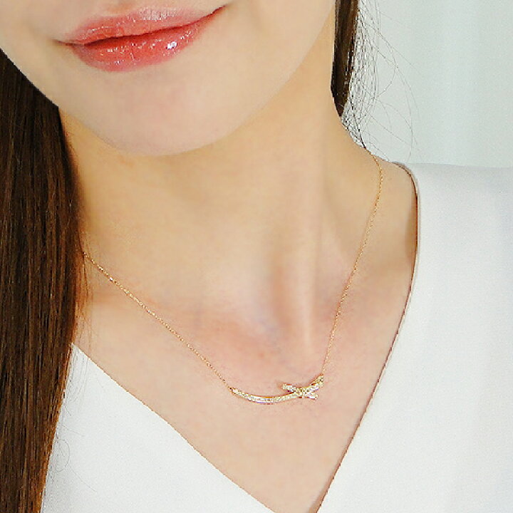 k18 ダイヤモンド 0.20ct リボン ネックレスパヴェ