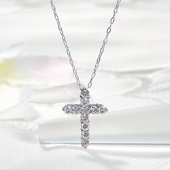楽天市場】K18WG【0.30ct】クロスモチーフ ダイヤモンド ネックレス 