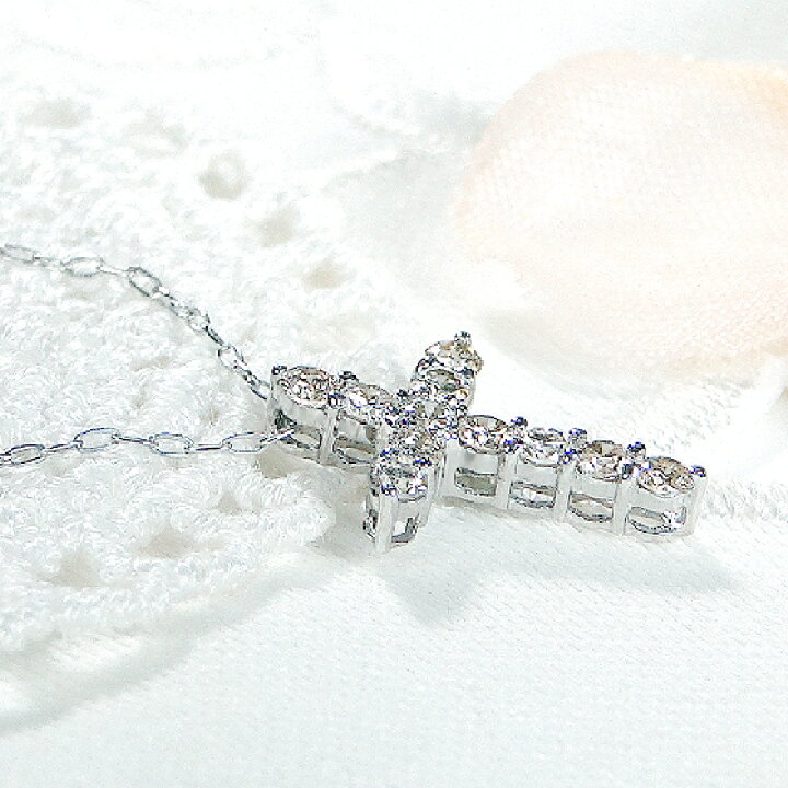 楽天市場】K18WG【0.30ct】クロスモチーフ ダイヤモンド ネックレス 