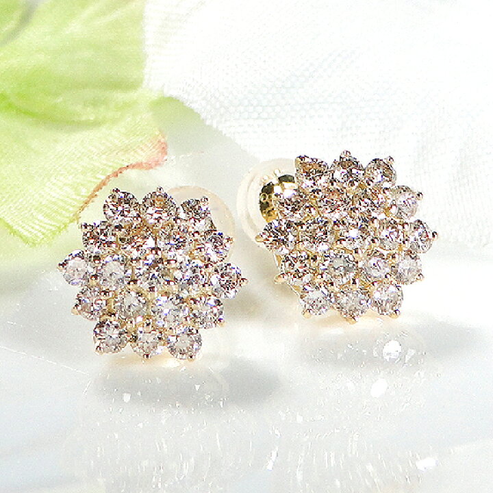 楽天市場】K18YG【1.00ct】ダイヤモンド フラワーモチーフ ピアス 