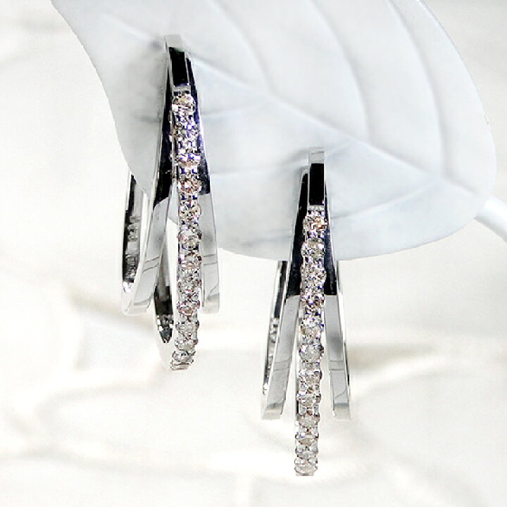 楽天市場】K18WG/YG【0.30ct】中折れ ダイヤモンド フープ ピアス 