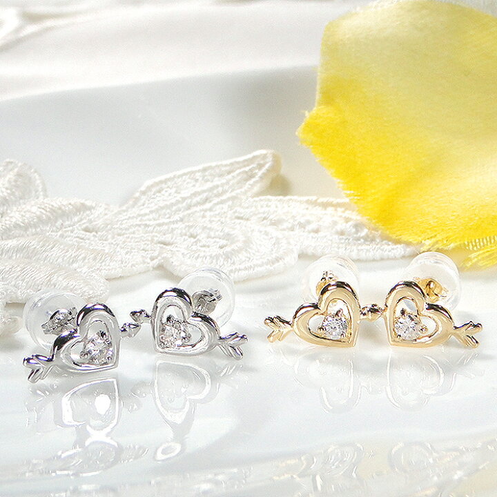 楽天市場】K18YG/Pt950【0.12ct】 ダイヤモンド ハート ピアス【送料 