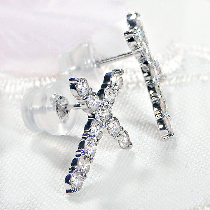 楽天市場】K18WG/YG【1.00ct】クロス ダイヤモンド ピアス【送料無料 