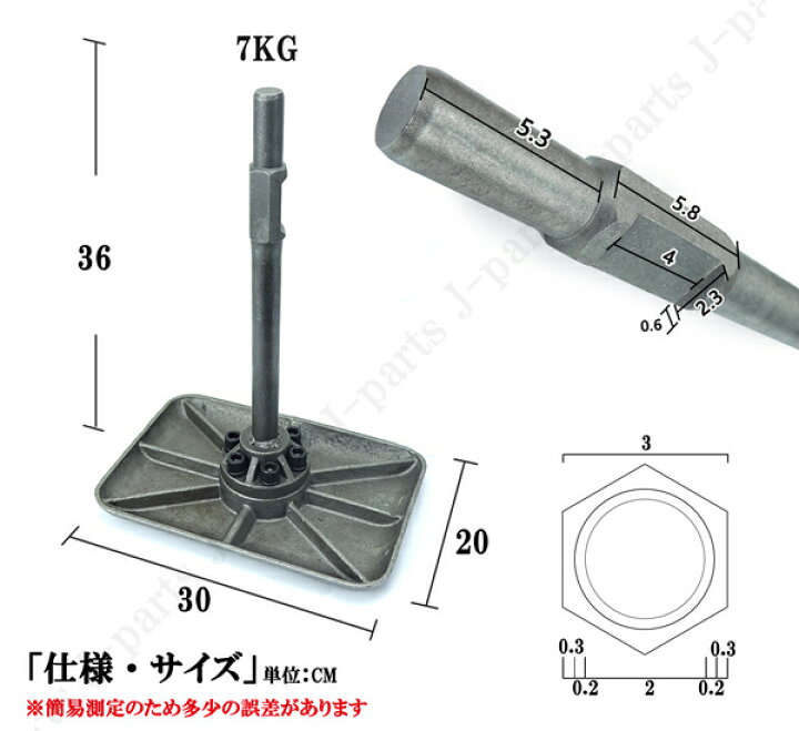 楽天市場】ハツリ機用 転圧 ランマ— 単品 付替え用アタッチメント 先端 