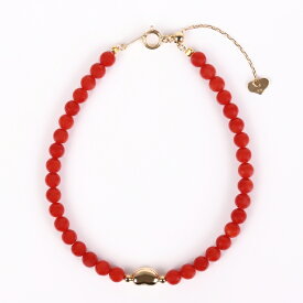 【新着】 K18 ビーンズ入り 赤サンゴ ブレスレット 18cm 18金ゴールド【送料無料】【ラッピング無料】