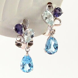 K14WG ブルートパーズ アクアマリン アイオライト イヤリング 14金ホワイトゴールド【送料無料】【あす楽対応】【ラッピング無料】