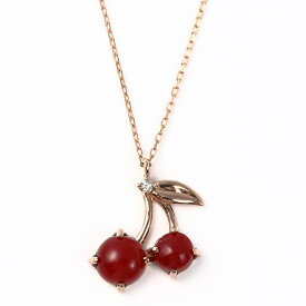 【新着】 K18PG 血赤サンゴ サクランボ ペンダント ネックレス 18金ピンクゴールド【送料無料】【あす楽対応】【ラッピング無料】