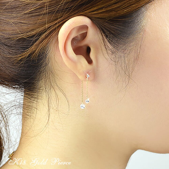楽天市場】18金 ピアス 18k キュービックジルコニア Gold 両耳用 K18 