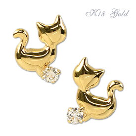 【30%OFF】18金 ピアス 18k キュービックジルコニア 猫 ねこ ネコピアス 両耳用 K18 ゴールド cz ネコ キャット かわいい 送料無料 レディース 女性用 誕生日プレゼント 妻 母 金属アレルギー 安心 激安 結婚式 お呼ばれ アクセサリー 即納