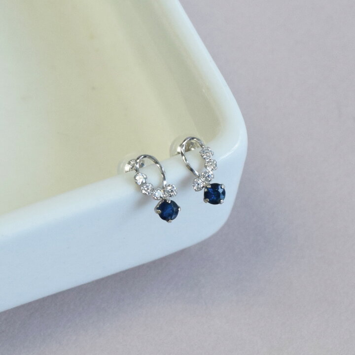 楽天市場】サファイア キュービックジルコニア ピアス 14K ホワイト 
