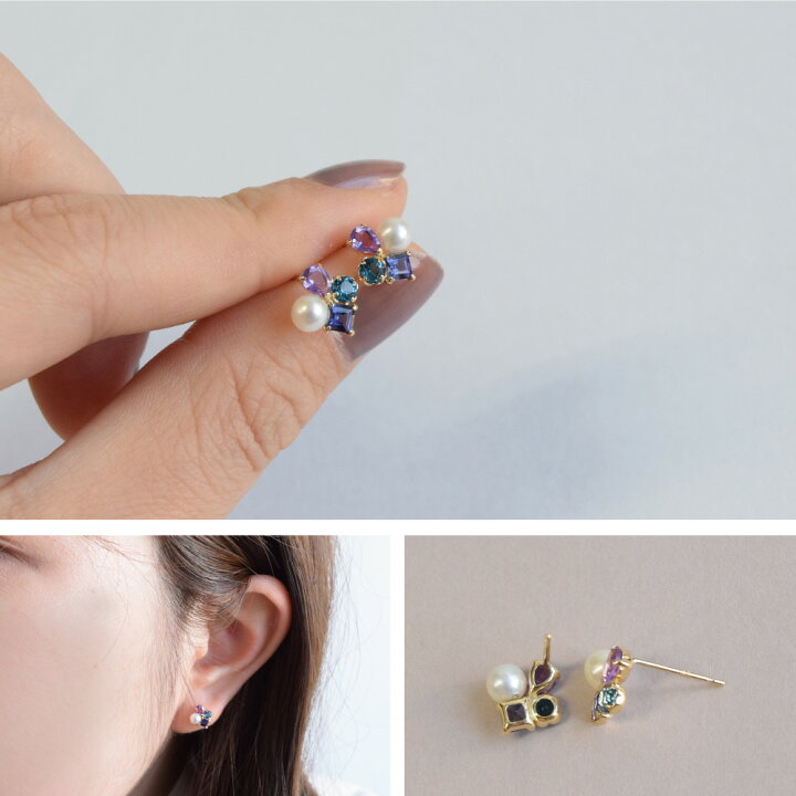楽天市場】18K ピアス 淡水パール アメジスト ロンドンブルートパーズ 