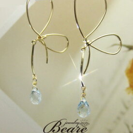 ピアス 【K14 ピアス】 【金属アレルギー】 金アレ ペリドットピアス フックピアス K14フックピアス 14金 K14 蝶々 リボン イエローゴールド デザインピアス 8月 誕生石 バタフライ 色石 緑色 色石ピアス プレゼント アクセントピアス