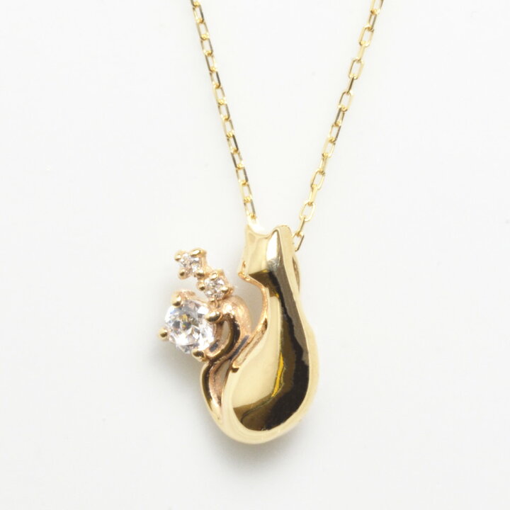 楽天市場】ネックレス K18 18金 ネコ モチーフ ダイヤモンド cat 猫 YG 