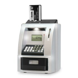YSN ATMバンク 銀×黒 | BANK 残高 自動計算 時刻表示 アラーム 電卓 目標額の設定が可能 サウンド搭載 硬貨 自動識別 パスワード カード ダブルセキュリティー 多機能 ATM型 貯金箱