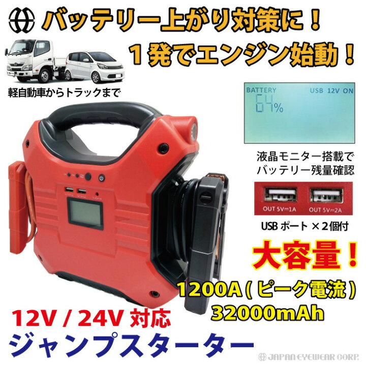 楽天市場 あす楽 ジャンプスターター 12v 24v モバイルバッテリー 300mah Js01 Ac Dc 車用 ポータブル電源 非常用電源 ディーゼル 国産車 大型車 普通車 軽自動車 故障車 救援 Usb Iphone スマホ バッテリー充電 バッテリー上がり 災害 送料無料 株式