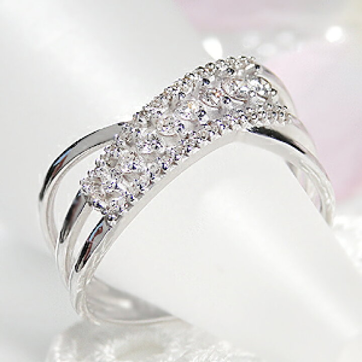 K18WG 賄え クロス ダイヤモンド リング 0.43CT 