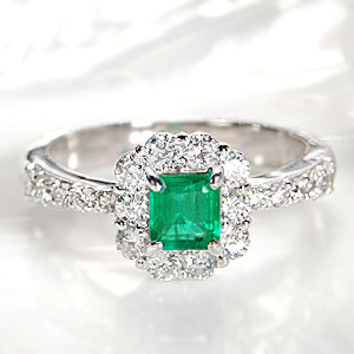 Emerald エメラルド 0.35ct Dia ダイヤ 0.27ct Pt900 Ring リング 布い  