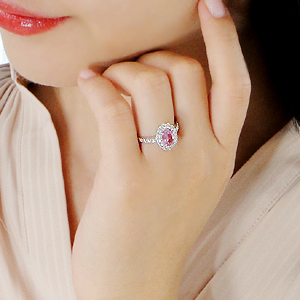 楽天市場】◇Pt900 ピンクサファイア ＆ ダイヤモンド リング上品 豪華 