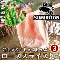 3kg 長崎県 西海の豚 (炭美豚) プレミアムポーク しゃぶしゃぶ用ロース肉 3kg(500g×6パック) しゃぶしゃ…