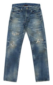 BLUEWAY:13.5ozビンテージデニム・ストレートジーンズ（クラッシュリペア）:M1927-7754 28-36 ブルーウェイ ダメージジーンズ メンズ デニム 裾上げ ストレート 日本製
