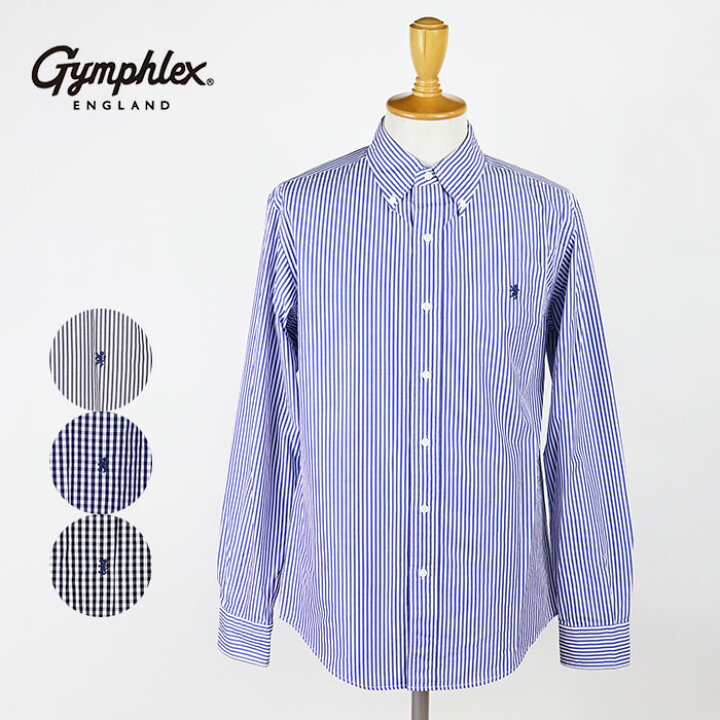 楽天市場 Gymphlex ジムフレックス メンズ 長袖ボタンダウンシャツ 100 2 Stripe Gingham J 0643tss Matsuya 楽天市場店