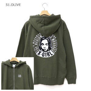 X-girl �G�b�N�X�K�[�� ���f�B�[�X CIRCLE MESSAGE AND FACE ZIP UP SWEAT HOODIE �W�b�v�p�[�J�[ 105261012016
