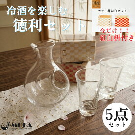 冷酒徳利 冷酒 徳利 氷 ポケット 日本酒 グラス 枡【お家で日本酒を楽しむならコレ！】冷酒器5点セット 徳利 おちょこ 日本酒 おしゃれ セット ガラス かわいい ワイン 枡 国産ヒノキ 手作り ペア 酒盃 酒杯 国産 日本製 ペア1合 保冷 とっくり 送料無料 新生活 送別会